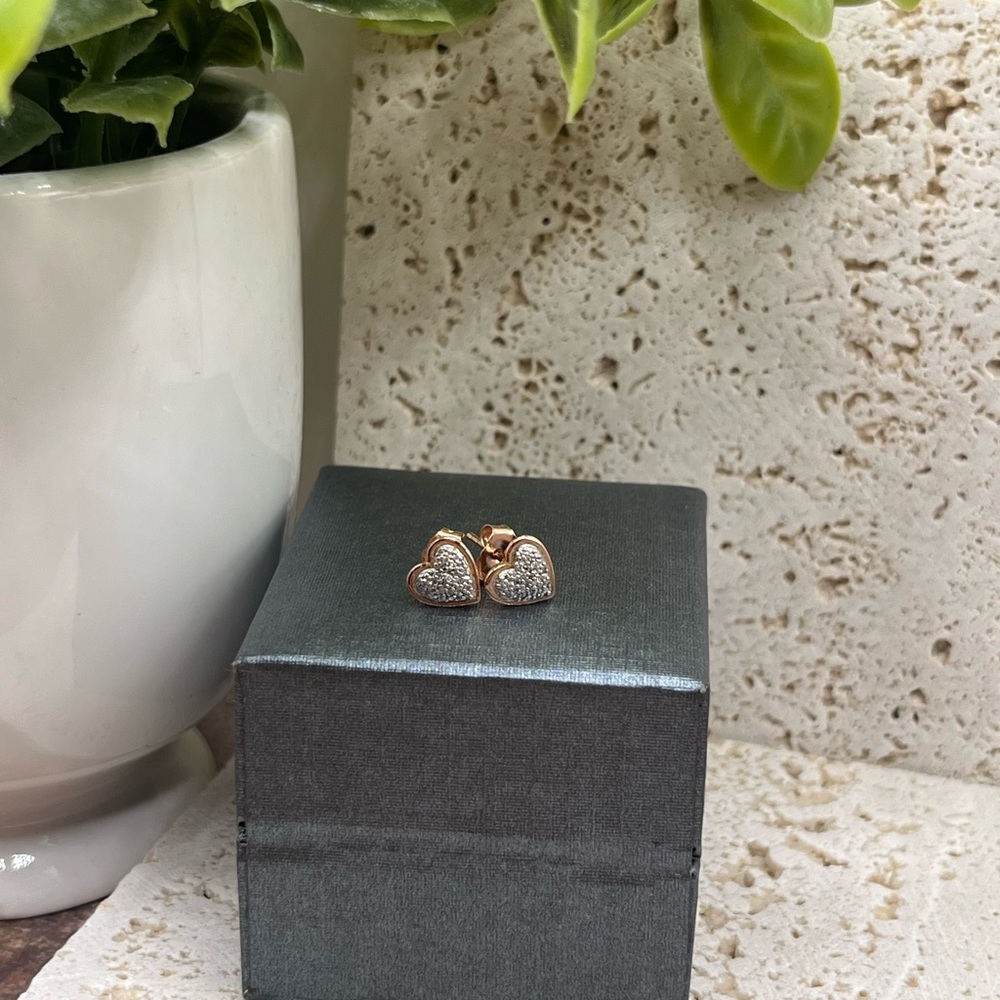 10k Rose Gold Pave Diamond Earrings - Picture 2 of 7